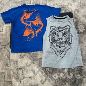 2-Tees Blue and Gray Kids Graphic Tees - Reel Legends & Old Navy - boys size 5